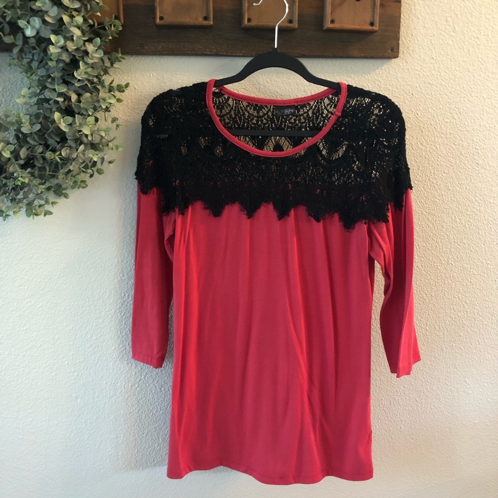 Red & Black Crochet Top